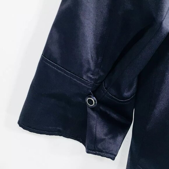 Dennis Basso Sz XS Front Zip Rain Jacket Navy Satin Anorak Removable Hood - Picture 4 of 12